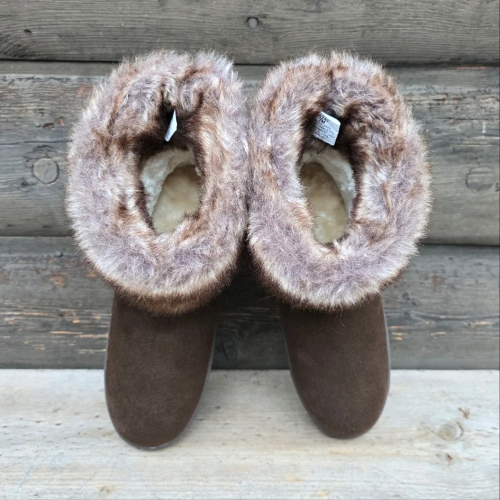 Minnetonka NEW Somerville Y2K Cozy Boho Suede Plush Faux Fur Winter Boots 7M